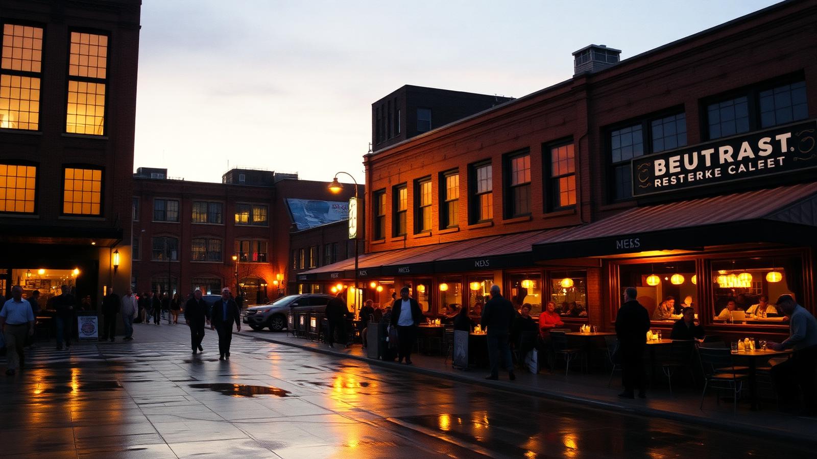 Restaurant Row on Randolph Street in the West Loop, Chicago, at dusk