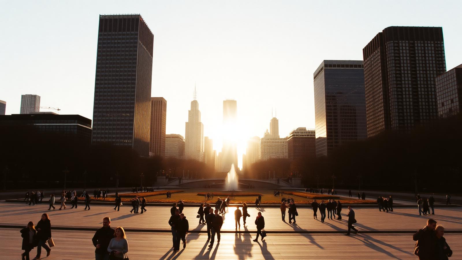 Visitors gathered under Cloud Gate in Millennium Park, Chicago