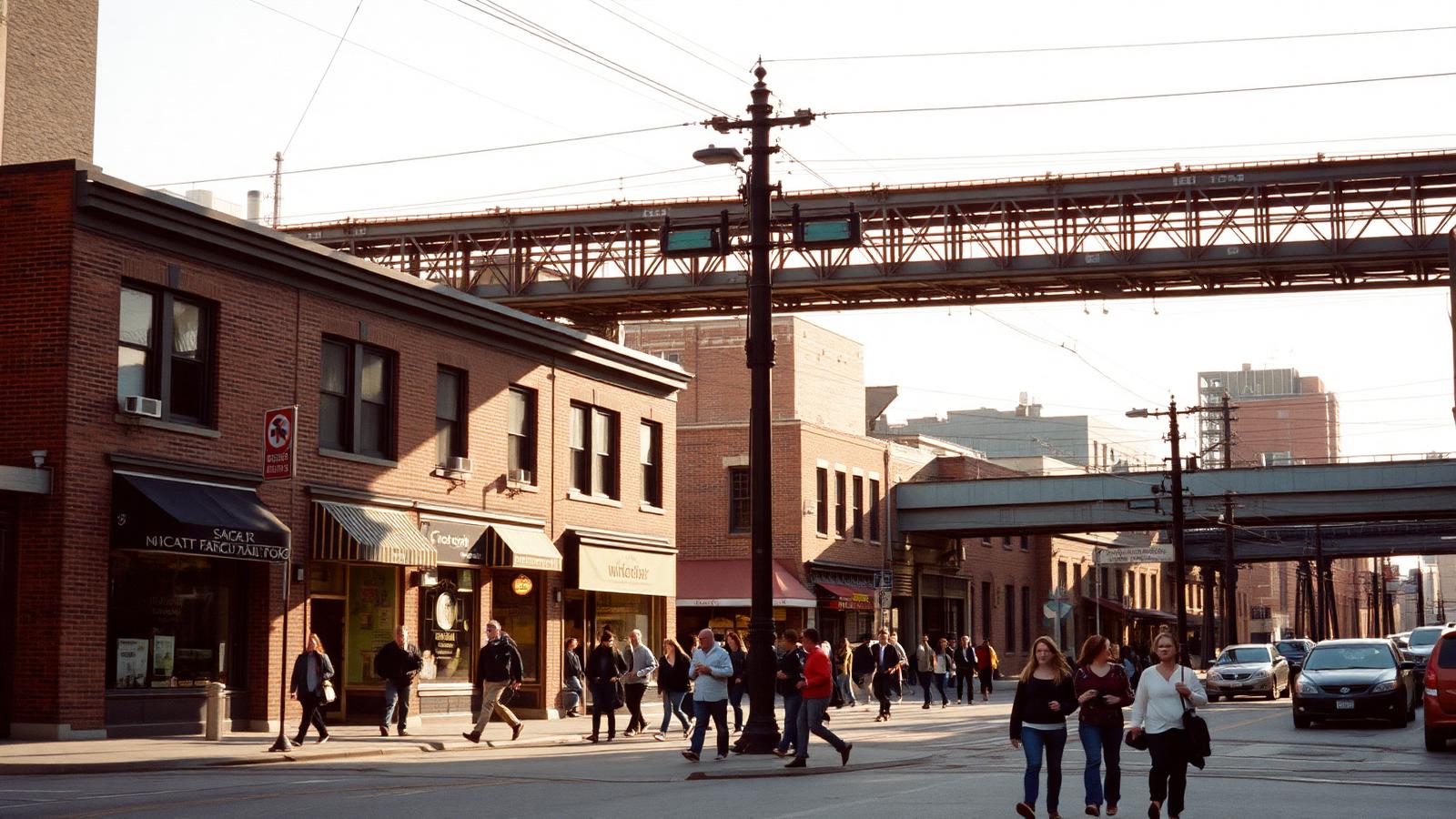 Milwaukee Avenue in Wicker Park, Chicago, on a busy afternoon